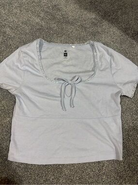Pacsun Light Blue Lace-Trim Tie-Front Women's Top- M